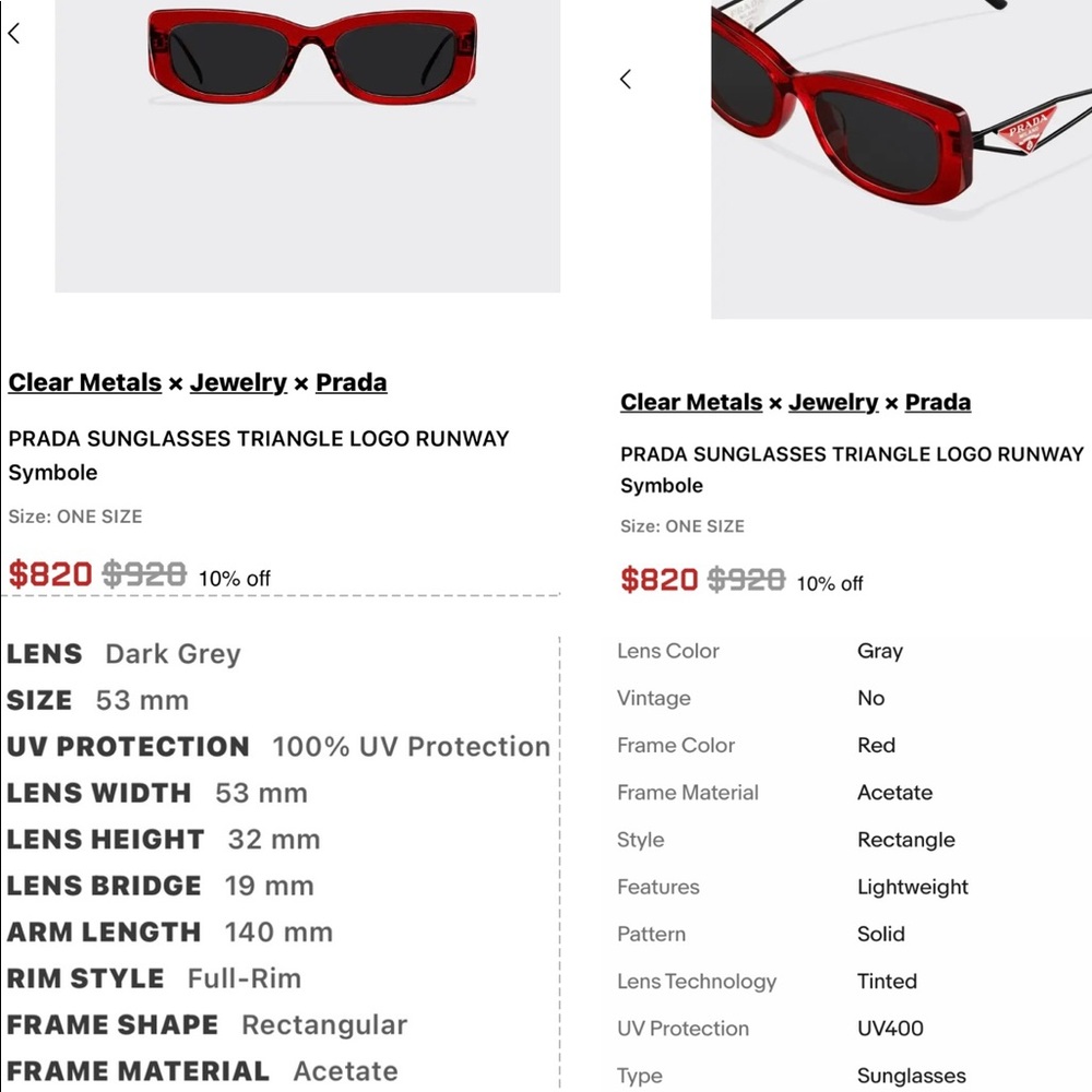 PRADA ULTRA COOL RED FRAMES &METAL ARMS THAT FEATURE THE SIGNATURE TRIANGLE LOGO - Picture 13 of 16